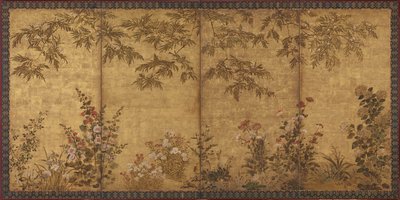 含羞草树、罂粟花和其他夏季花卉，江户时期，1630-1670。 作者 田原屋漱雪