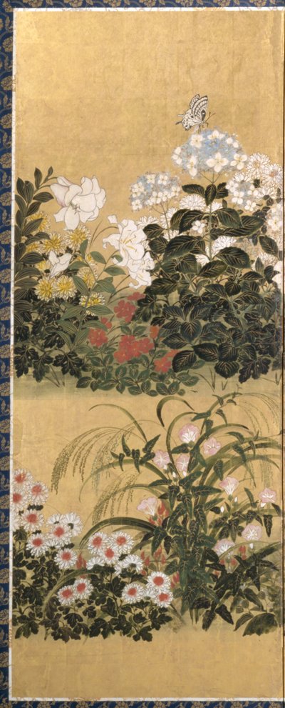 花与蝴蝶（纸本水墨设色金箔） 作者 田原谷宗达