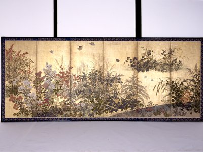 花与蝴蝶（纸本水墨设色金箔） 作者 田原谷宗达