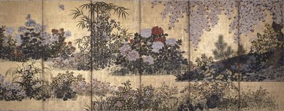 花与蝴蝶（纸上墨水、色彩和金箔） 作者 田原谷宗达