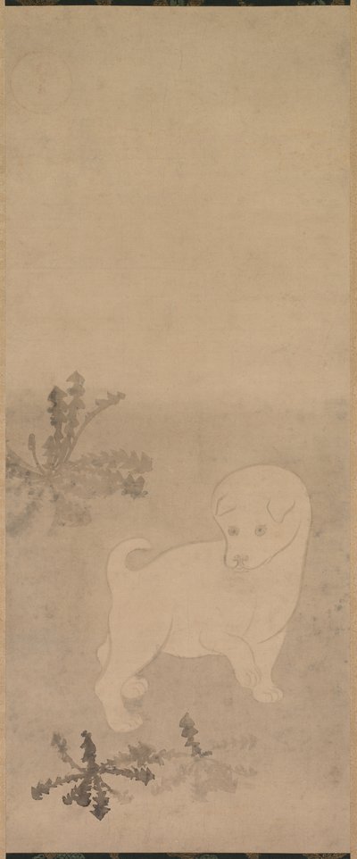 小狗与蒲公英，1600-1640年。 作者 田原谷宗达