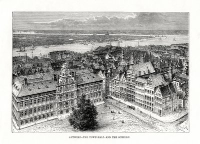 市政厅和舍尔德河，比利时安特卫普，1879年 作者 泰勒