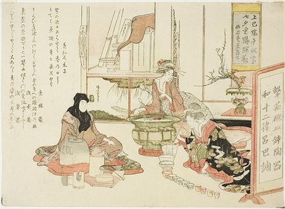 用杯和碗演奏音乐的歌妓 作者 Teisai Hokuba