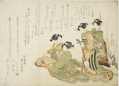 四名歌妓与三味线奏乐 作者 Teisai Hokuba