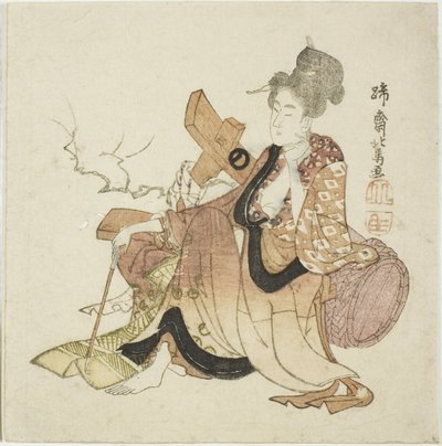 倚靠酒桶的女子，选自无标题的《酒杯八仙》系列 作者 Teisai Hokuba