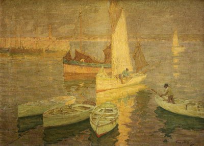 日落辉光，圣艾夫斯，约1925年（布面油画） 作者 特里克·威廉姆斯