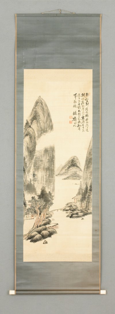 风景，约 1860 年（绢本水墨和彩色） 作者 富冈铁斋