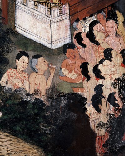 人群在葬礼上观看戏剧表演（壁画） 作者 泰国学校