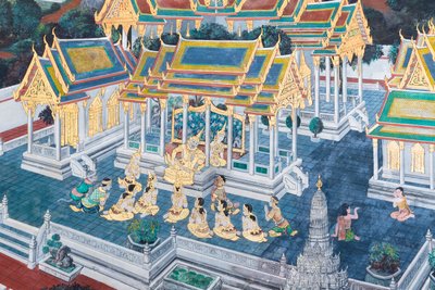 泰国曼谷大皇宫的壁画，描绘了罗摩衍那的场景 作者 泰国学校