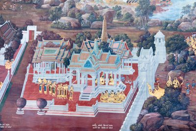 泰国曼谷大皇宫的壁画，描绘了罗摩衍那的场景 作者 泰国学校