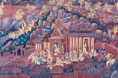 描绘泰国曼谷大皇宫帕卡欧寺《罗摩衍那》场景的壁画 作者 泰国学校
