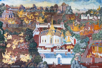 泰国曼谷大皇宫帕卡欧寺描绘《罗摩衍那》场景的壁画 作者 泰国学校