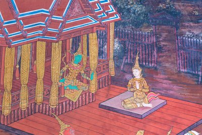 泰国曼谷大皇宫的壁画，描绘了罗摩衍那的场景 作者 泰国学校