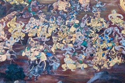 描绘泰国曼谷大皇宫帕卡欧寺《罗摩衍那》场景的壁画 作者 泰国学校