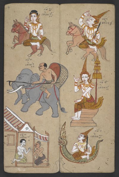 或 16455 f.4r, 十二生肖中的动物，出自 Phrommachat（羊皮纸）。 作者 泰国学校