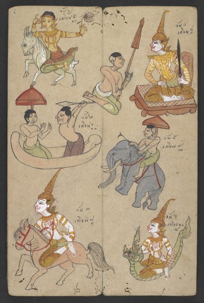 或 16455 f.6r，黄道十二宫中的动物，选自 Phrommachat（羊皮纸）。 作者 泰国学校