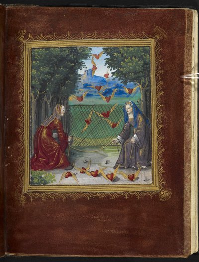 斯托 955 f.13r 女仆和长着翅膀的心，选自皮埃尔-萨拉撰写的 "Petit Livre d