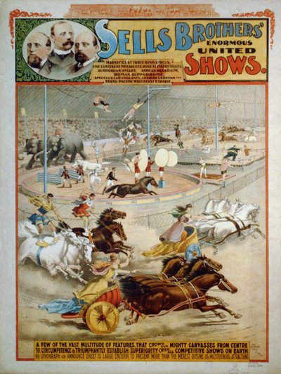 塞尔斯兄弟的大型演出，约1885年 作者 Strobridge 平版印刷公司