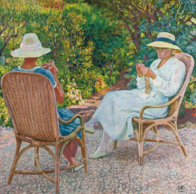 玛丽亚（Maria）和伊丽莎白（Elisabeth van Rysselberghe）在花园里编织，约摄于1912年 作者 范·雷塞尔伯格（Théovan Rysselberghe）