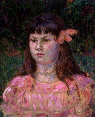 粉红丝带（Sylvie Lacombe），19世纪90年代末（油画板）。 作者 范·雷塞尔伯格（Théovan Rysselberghe）