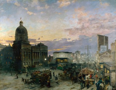 "黄昏时分印第安纳波利斯华盛顿街的景色" Theodor Groll（1857-1913 年）1892-1895 年绘画 印第安纳波利斯艺术博物馆 美国印第安纳州 作者 西奥多·怀恨在心