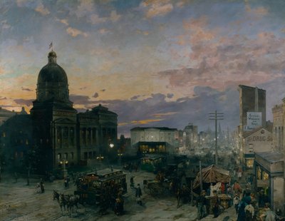 1892-1895年，印第安纳波利斯黄昏的华盛顿街 作者 西奥多·怀恨在心