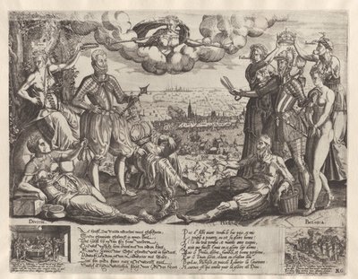 奥兰治与阿尔瓦的对比，背景为西班牙 Furie，约 1577 年 作者 Theodor de Bry (归因于)