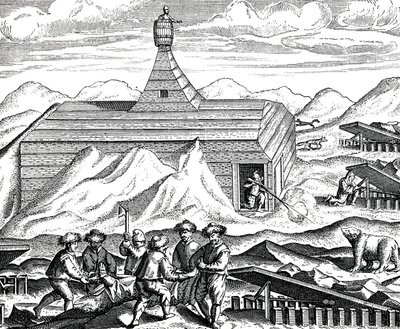 在北极切割一只熊，约 1600 年（雕刻） 作者 西奥多·德·布赖