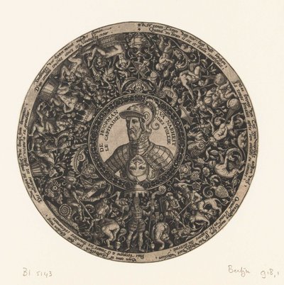 带有 Theodor de Bry 的愚蠢船长半身像的徽章，约 1577 - 约 1578 年 作者 西奥多·德·布赖