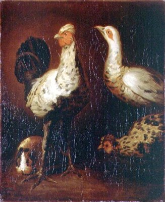 一只公鸡、两只母鸡和一只天竺鼠 作者 西奥多·杰里科（Theodore Gericault）