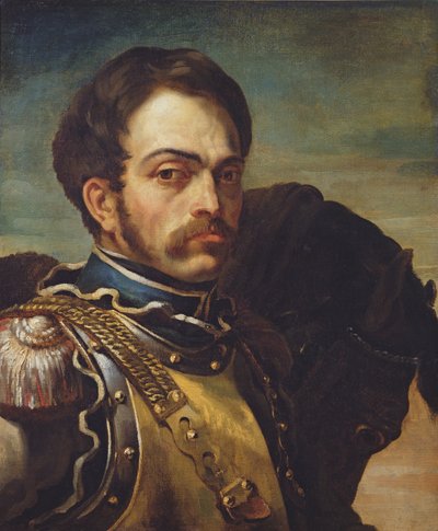 卡拉比尼尔军官与他的马，1814年 作者 Theodore Gericault