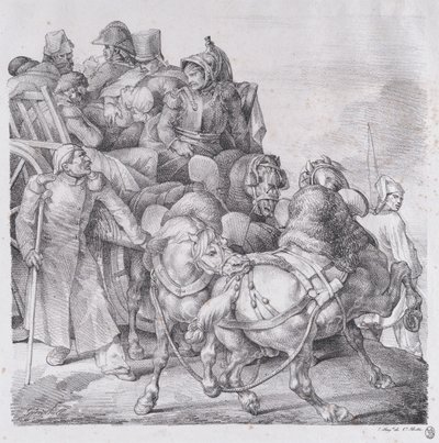 装有受伤士兵的车，1818年。 作者 西奥多·杰里科（Theodore Gericault）