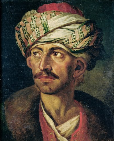 东方人或肖像的头像被推定为穆斯塔法，1819-21 作者 Theodore Gericault