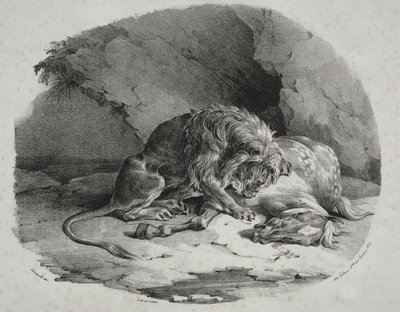 马被狮子吞噬，1823年。 作者 西奥多·杰里科（Theodore Gericault）
