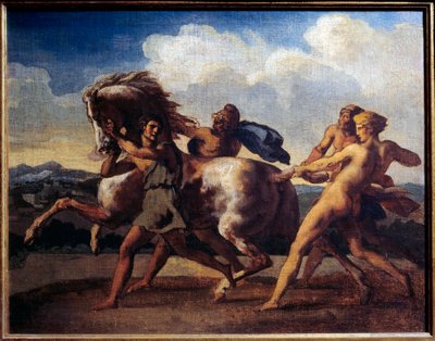 马停由奴隶。 Theodore Gericault (1791-1824) 的绘画 作者 西奥多·杰里科（Theodore Gericault）