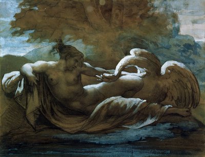 勒达和天鹅（黑色粉笔和水彩） 作者 西奥多·杰里科（Theodore Gericault）