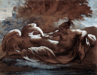 丽达和天鹅。 Theodore Gericault (1791-1824) 的绘画 作者 西奥多·杰里科（Theodore Gericault）