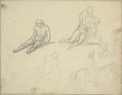 草图：裸体斜倚，男人支撑着身体 作者 西奥多·杰里科（Theodore Gericault）