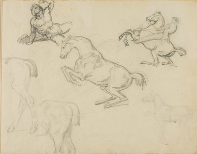 素描裸体卧姿、骑士和各种马匹 作者 西奥多·杰里科（Theodore Gericault）