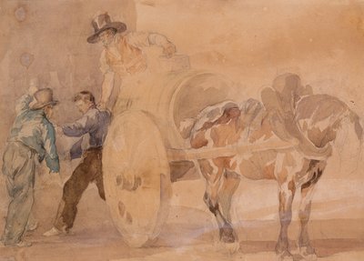 三个卸车的男人（纸上铅笔痕迹上的水彩画） 作者 西奥多·杰里科（Theodore Gericault）