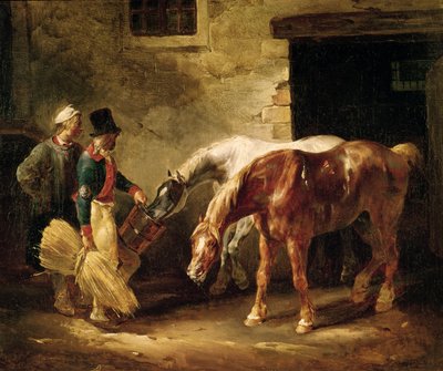 两个邮政马在稳定的门 作者 西奥多·杰里科（Theodore Gericault）