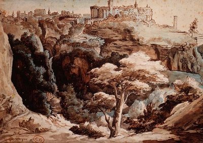蒂沃利的景色（铅笔、钢笔和棕色墨水、水彩 作者 Theodore Gericault