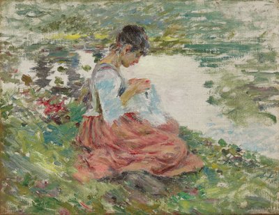 河边缝制的女孩，约1891年 作者 西奥多·罗宾逊