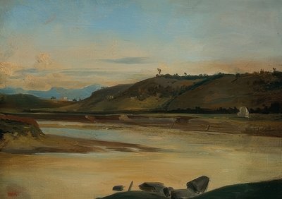 与河景观。约于1834-35 作者 皮埃尔·艾蒂安·西奥多·卢梭