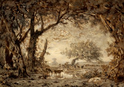 枫丹白露森林的夕阳 作者 Theodore Rousseau