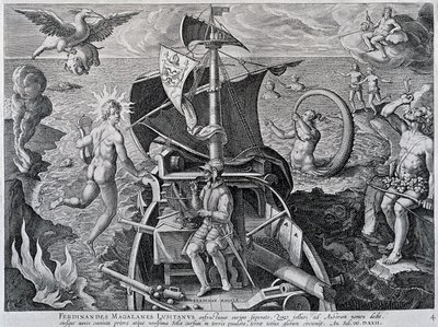 斐迪南-麦哲伦（1480-1521）的旅行寓言，作者：Theodor de Bry（1528-1598）。 作者 西奥多·德布瑞