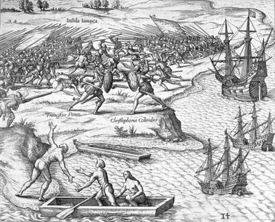 克里斯托弗-哥伦布和弗朗西斯科-波拉兹在牙买加的战斗，1504年 1631年 作者 西奥多·德布瑞