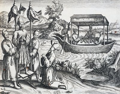 重要人物的街道，由Jan Huyghen van Linschoten（1563-1611）在1583年和1592年之间进行的旅行，雕刻自Theodor de Bry（1528-1598）的《东方印度》，中国 作者 西奥多·德布瑞