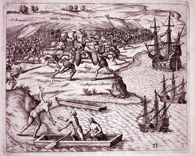 1503年克里斯托弗-哥伦布在牙买加岛的第四次航行（版画 作者 西奥多·德布瑞