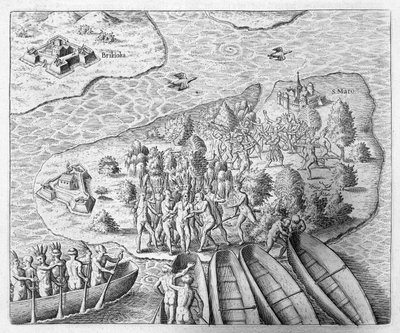 汉斯·斯塔登在1552年前往巴西航行期间被约翰·路德维希·戈特弗里德的“Newe Welt und Americanische Historien”捕获，由1631年法兰克福的Mattaeus Merian出版（Eng 作者 西奥多·德布瑞
